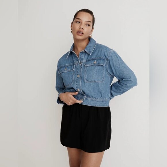 NWT MADEWELL Crop Jean Jacket in Dursett Wash with Pockets 100% Cotton‎ NJ735 XS - Picture 1 of 16